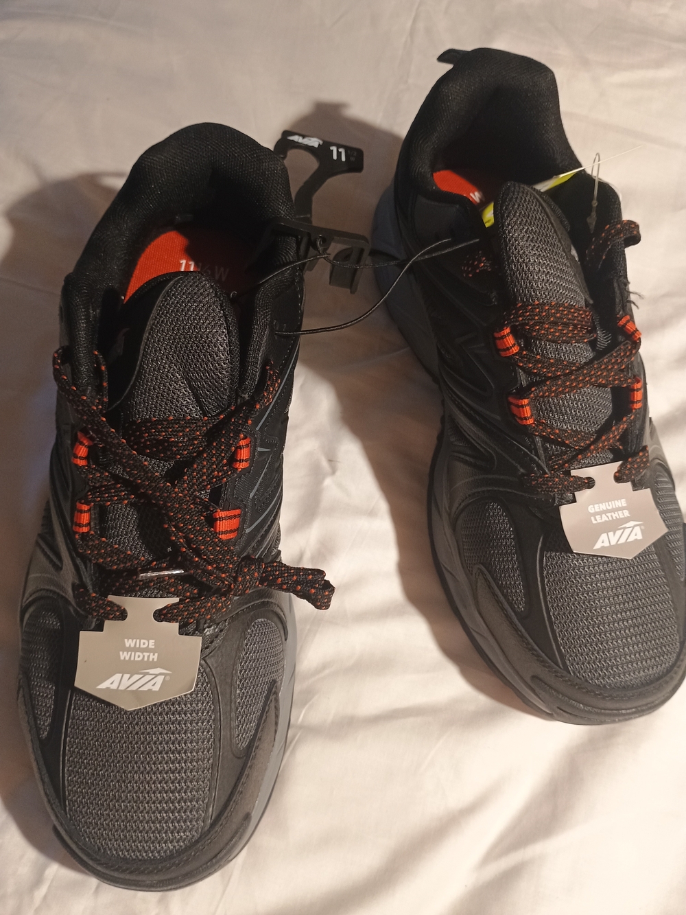 Avia Men's Wide Width Black Athletic Shoes with Orange Accents